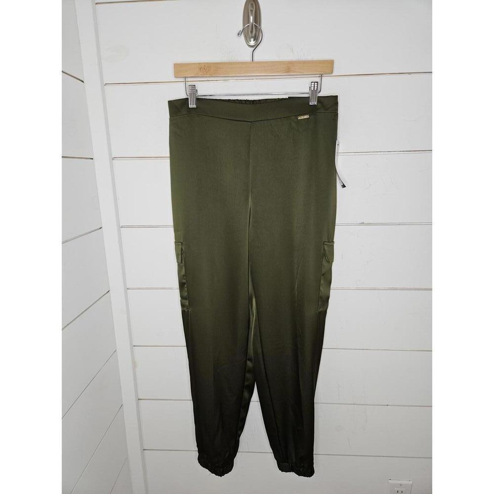 NWT Nine West medium green satin cargo jogger pants